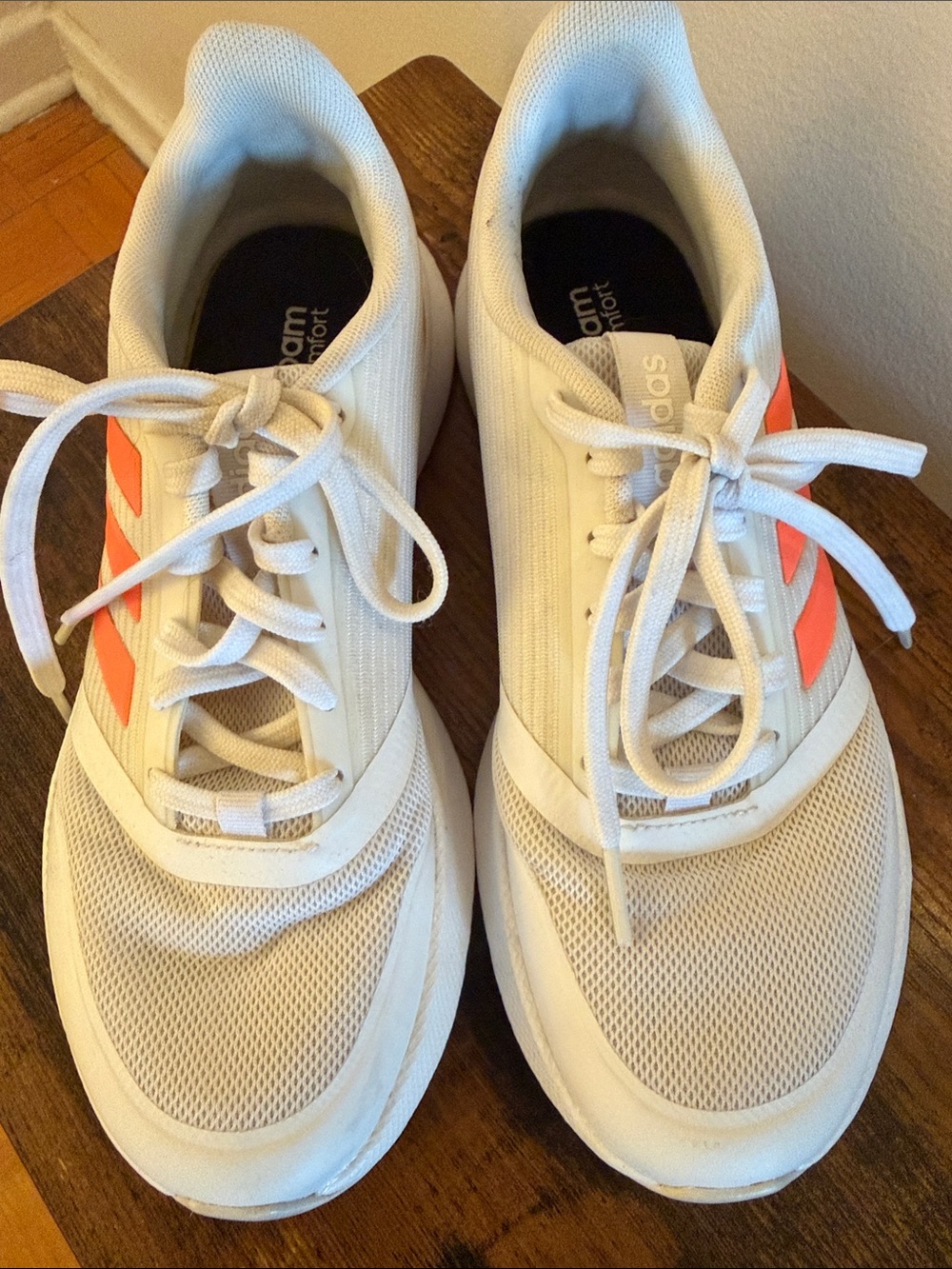 adidas White Sneakers with Coral Accent Stripes